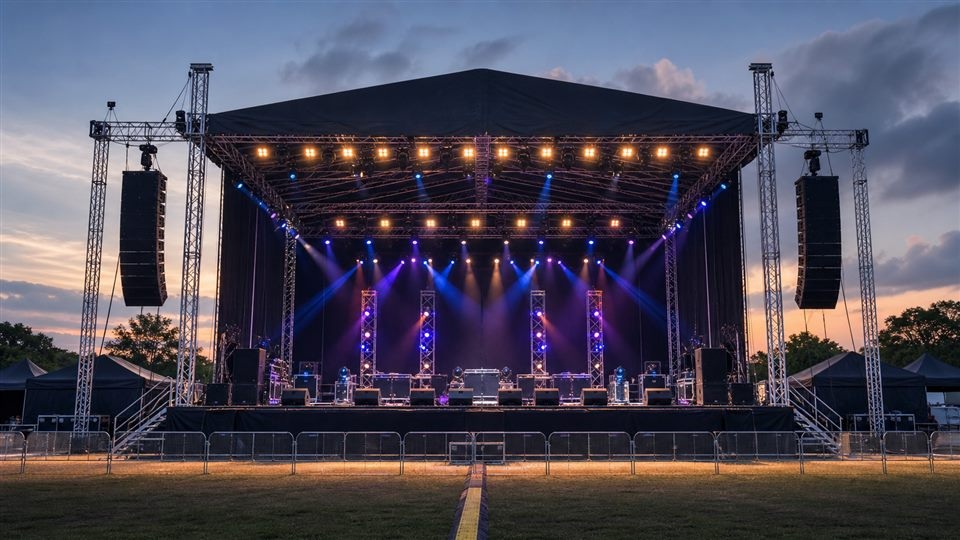 Outdoor concert stage rental example setup