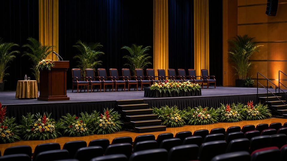 Graduation ceremony stage rental example setup