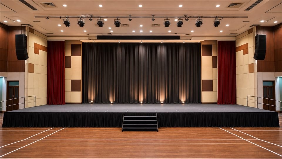 Indoor hall stage rental example setup