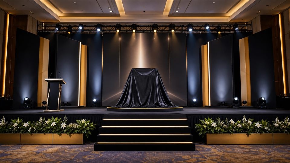 Launching ceremony stage rental example setup