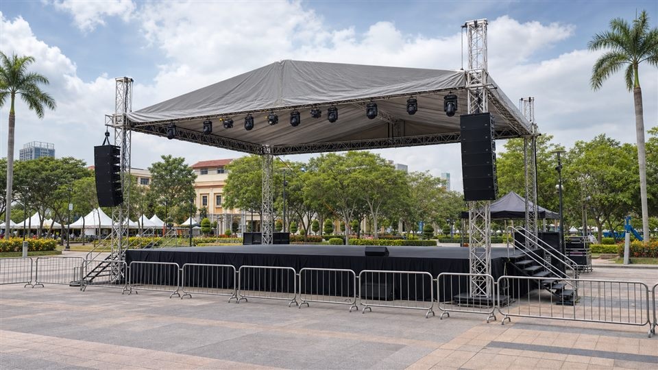 Outdoor public event stage rental example setup