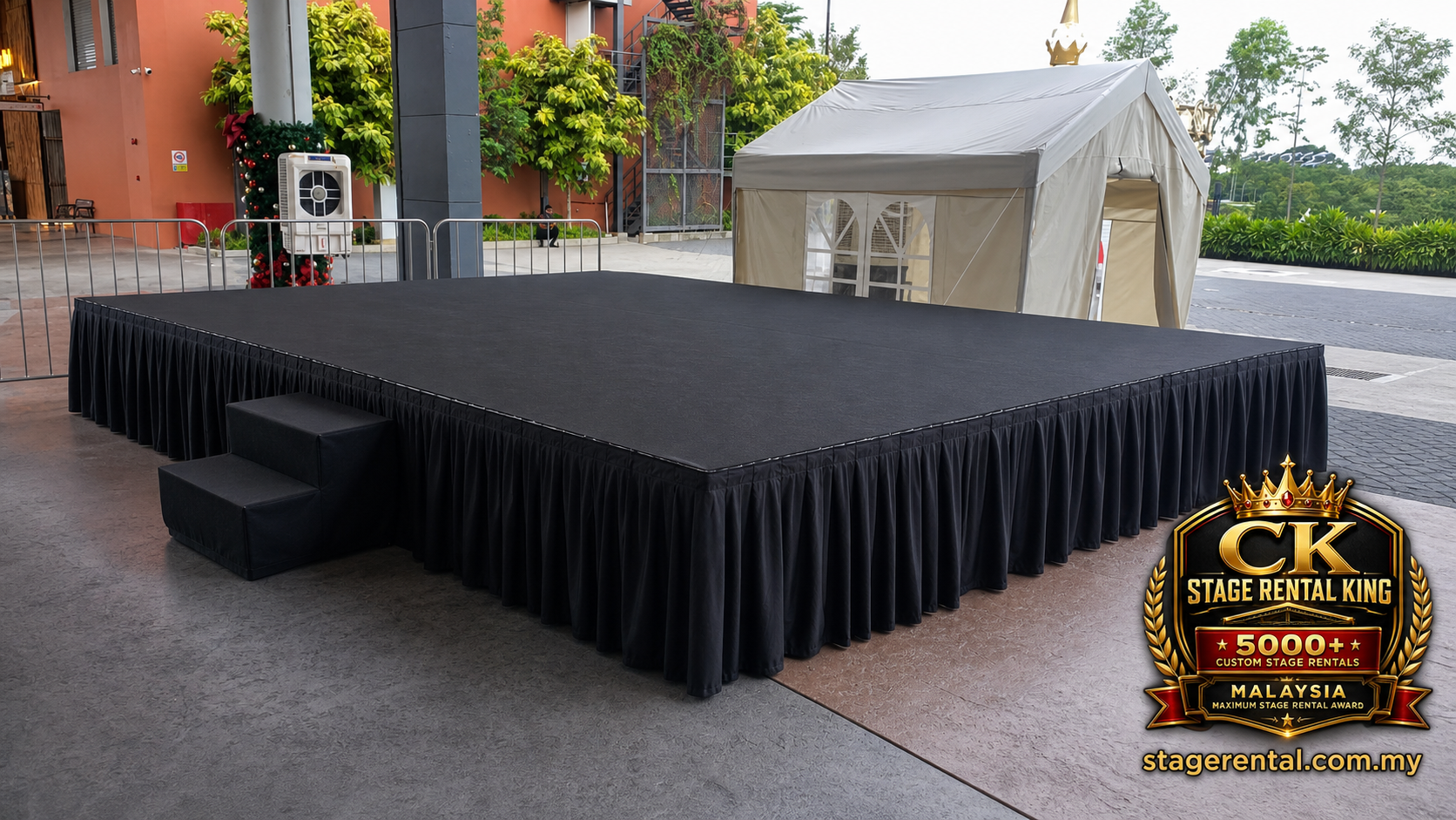 Black outdoor stage canopy tent by CK Stage Rental King Malaysia