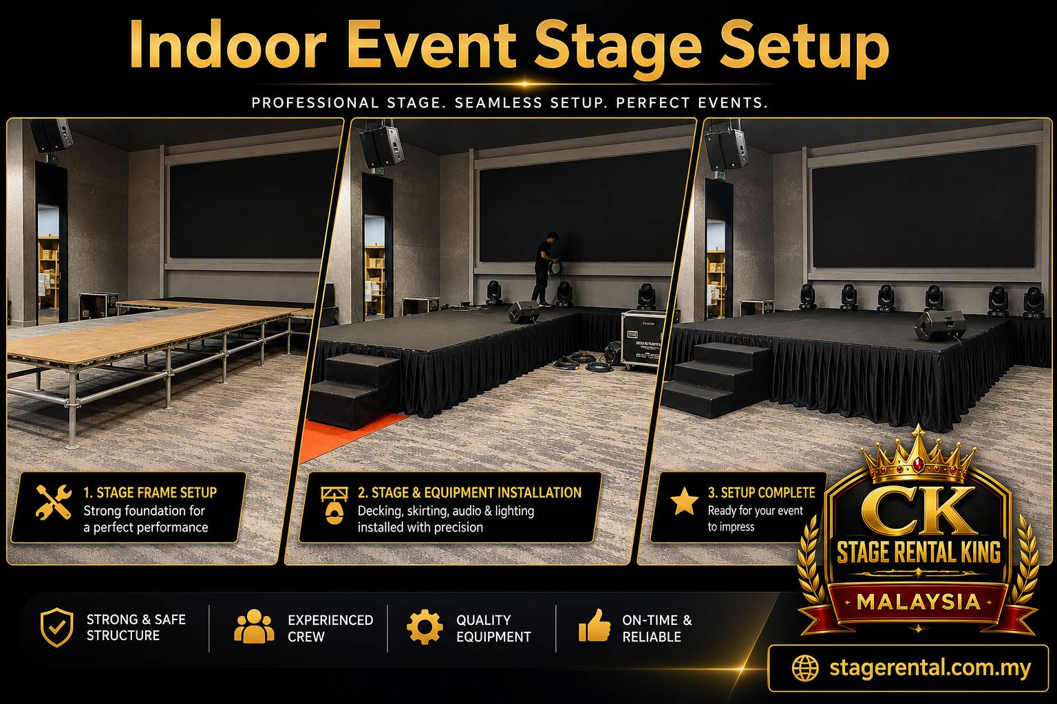 Indoor event stage setup project by CK Stage Rental King Malaysia