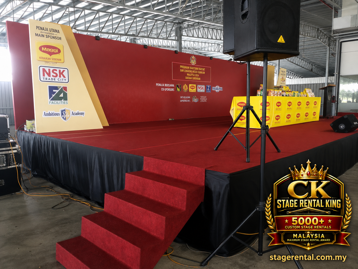 Indoor red carpet sponsor ceremony stage by CK Stage Rental King Malaysia