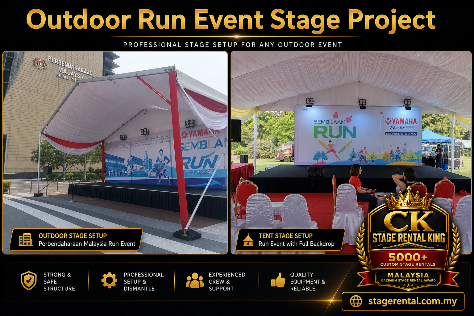 Outdoor run event stage project by CK Stage Rental King Malaysia