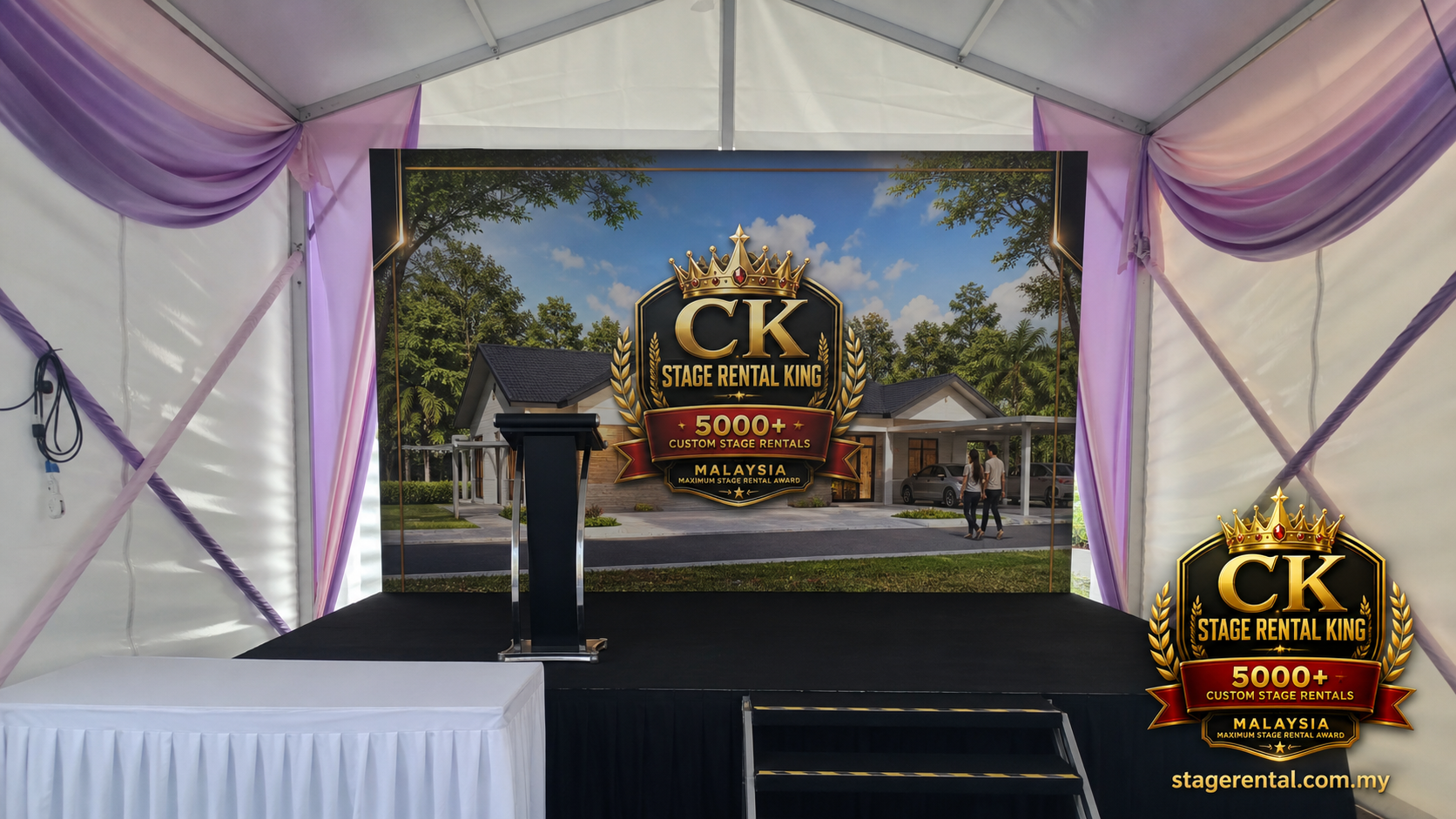 Tent stage with podium backdrop by CK Stage Rental King Malaysia